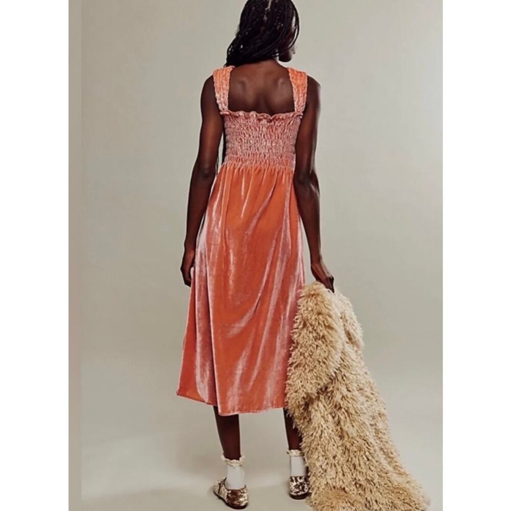 Free People $168 NWT Camille Velvet Midi Dress Pink Oversized XS